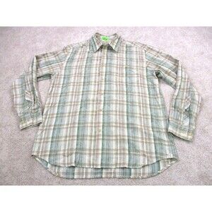Tommy Bahama Shirt Adult Medium M Green Beige Plaid Casual Button Up Mens